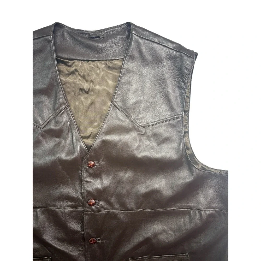 vtg‎ 60R 4XL Brown Leather Vest Biker Motorcycle Soft Lambskin Western Bespoke